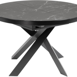 Spisebord med porcelænstop og butterfly-udtræk Kave Home Vashti sort/grå H76xB120xL160 cm
