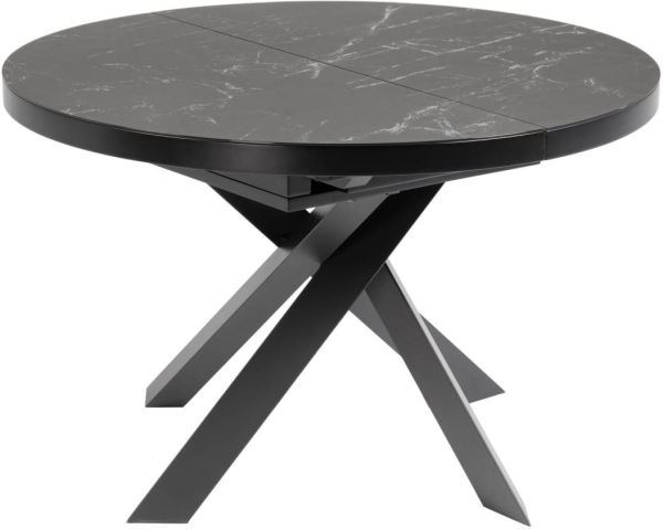 Spisebord med porcelænstop og butterfly-udtræk Kave Home Vashti sort/grå H76xB120xL160 cm